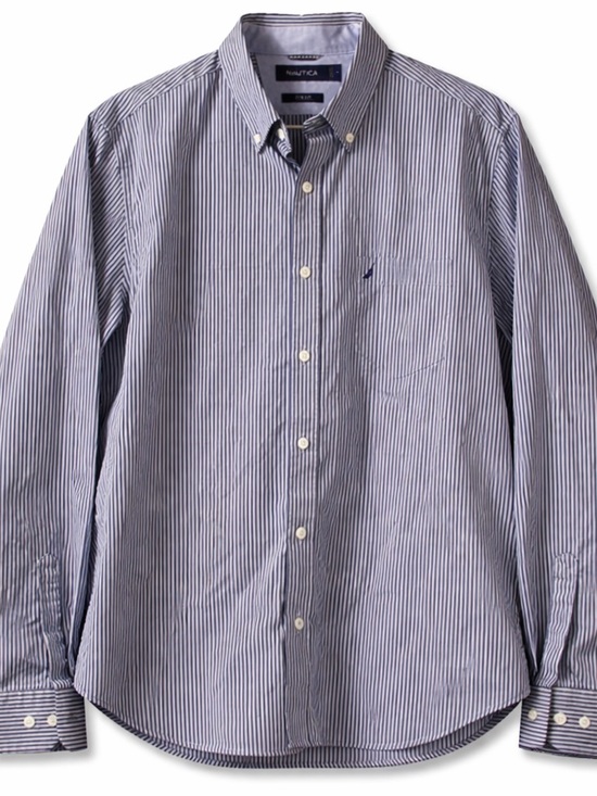 Nautica Other - Nautica Men’s Slim Fit Button Down Blue Gray Striped Long Sleeve Size L Cotton
